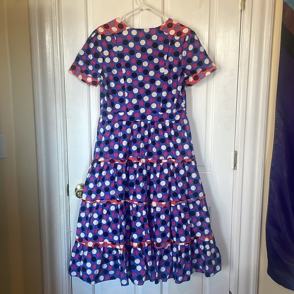 J. PETERMAN Blue Multicolor Polka Dot Lined Short Sleeve Dress$119 EUC 12 - Picture 5 of 9